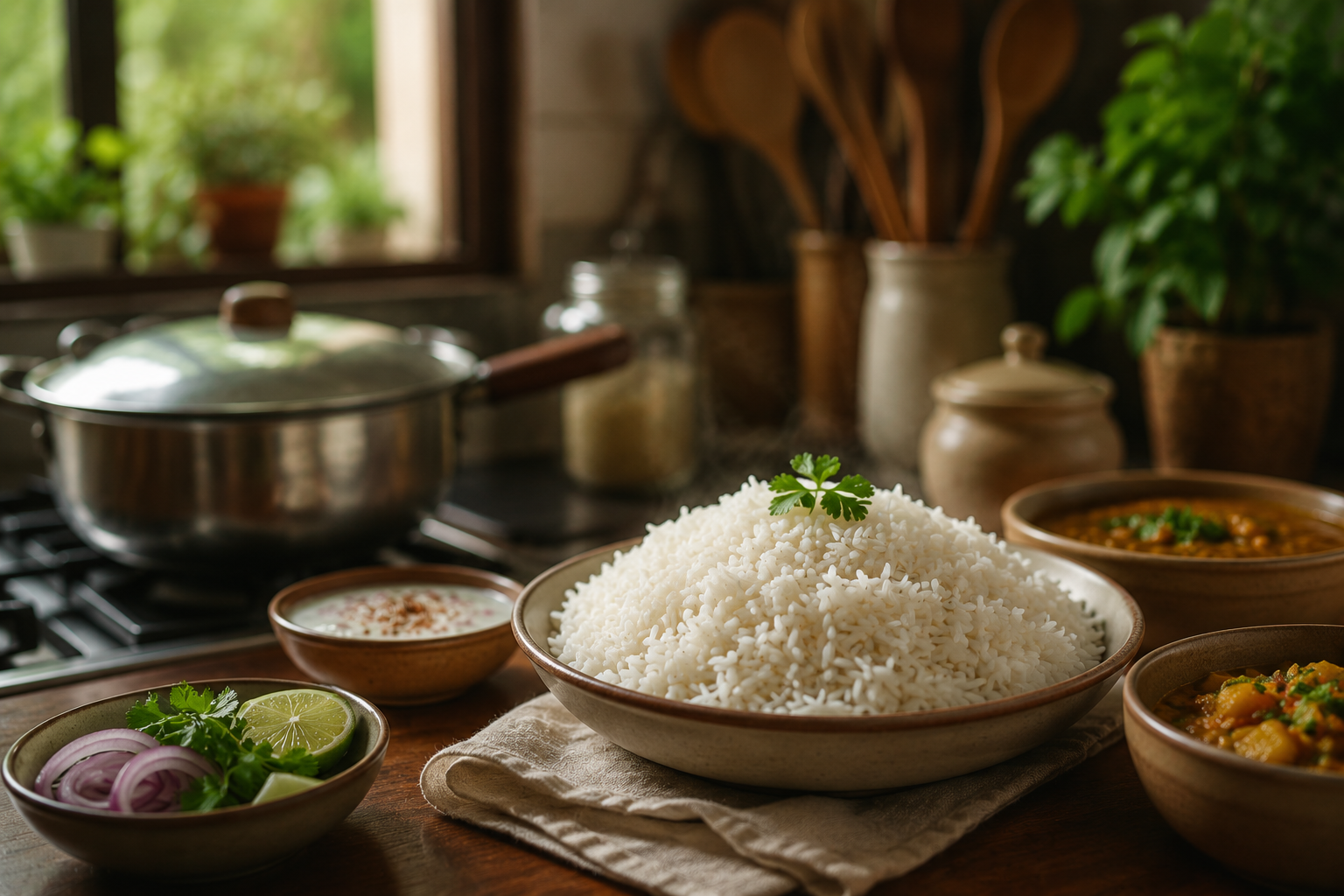 Rice served fresh at the table
